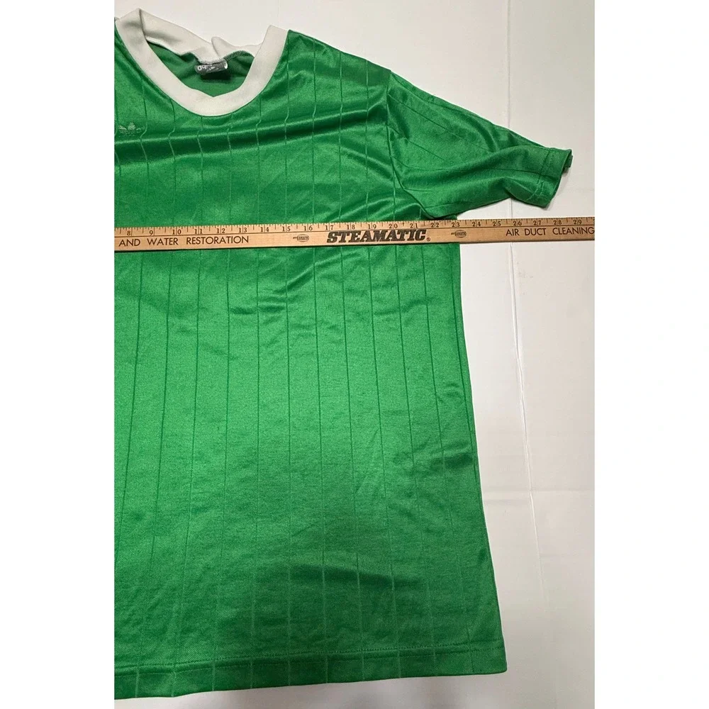 Vintage Adidas Soccer Jersey Green White Stripe Number 4 Made in USA Mens Large